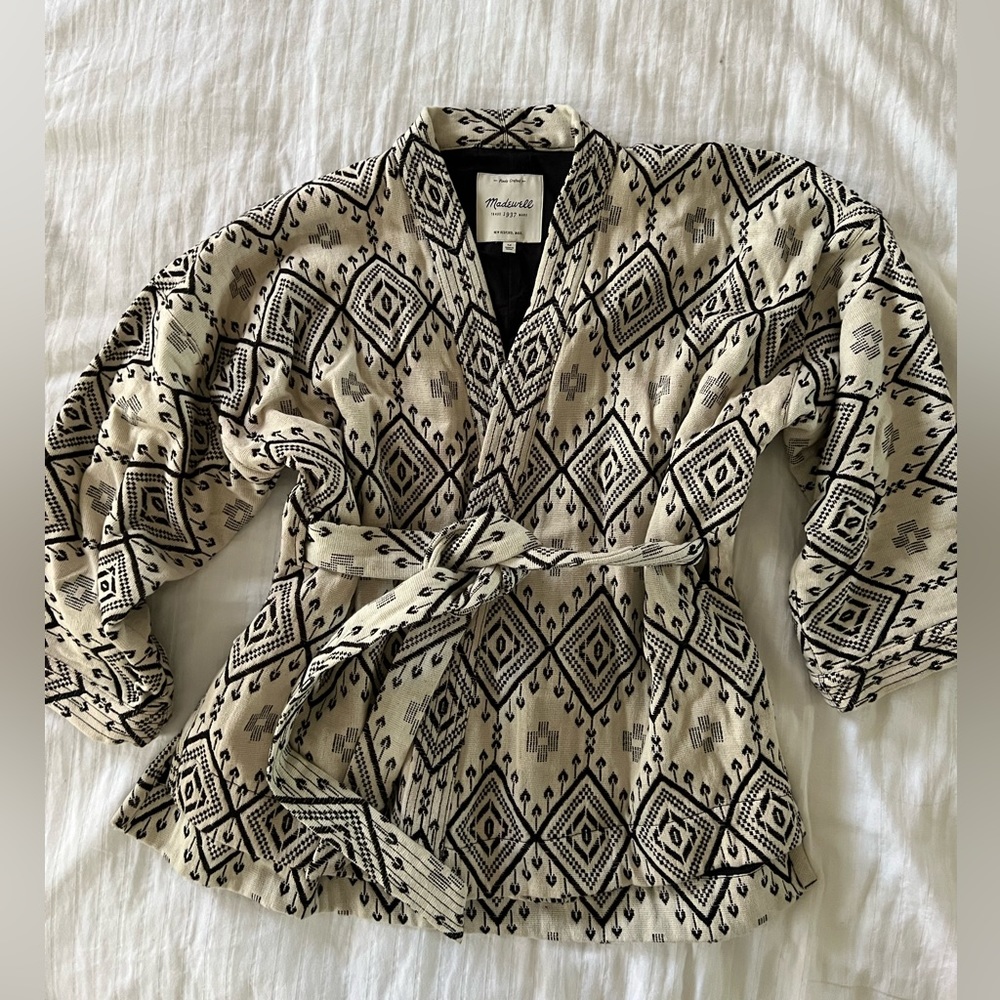 Madewell Kimono jacket cream pattern thick cotton canvas size M
